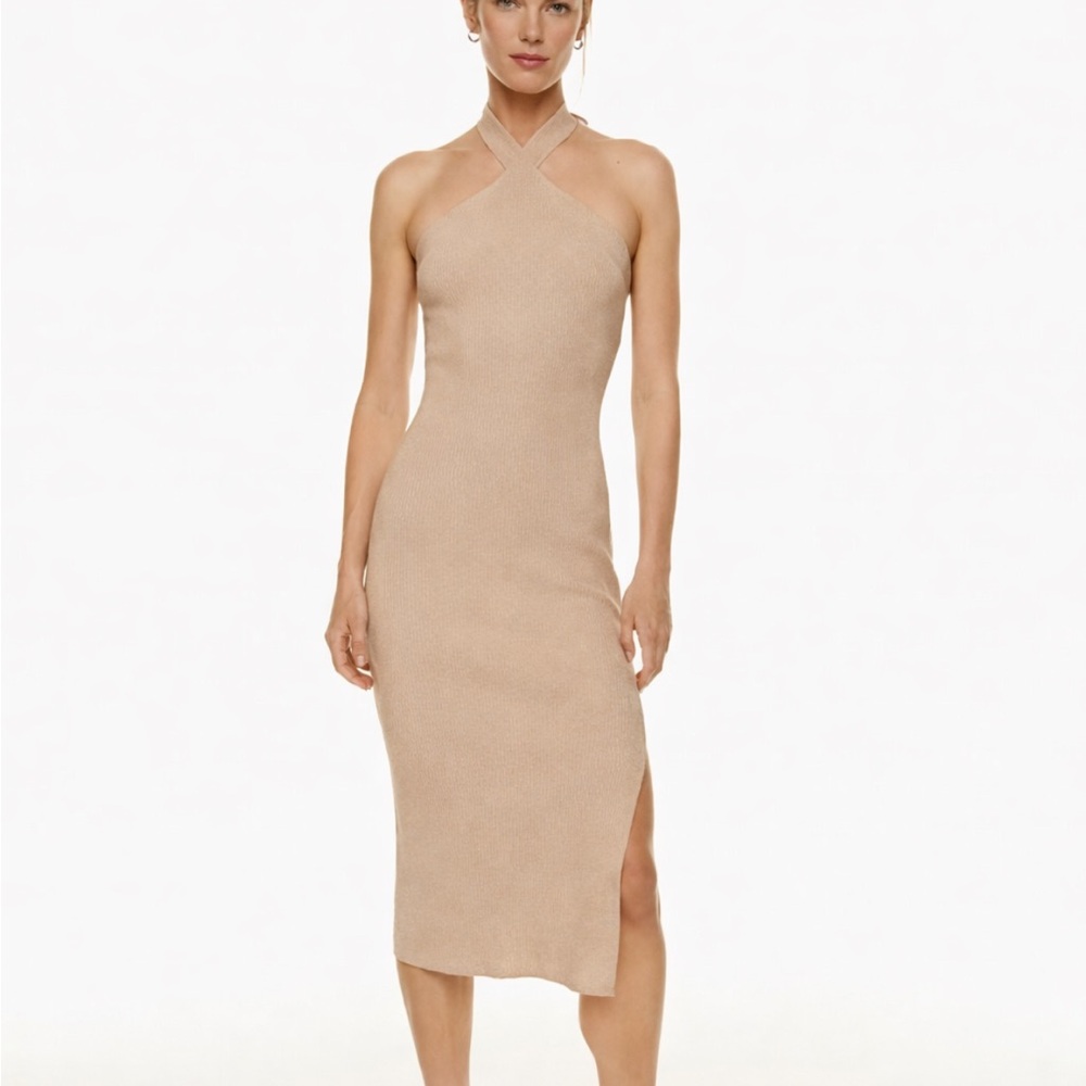 Aritzia Tan Midi Halter Dress